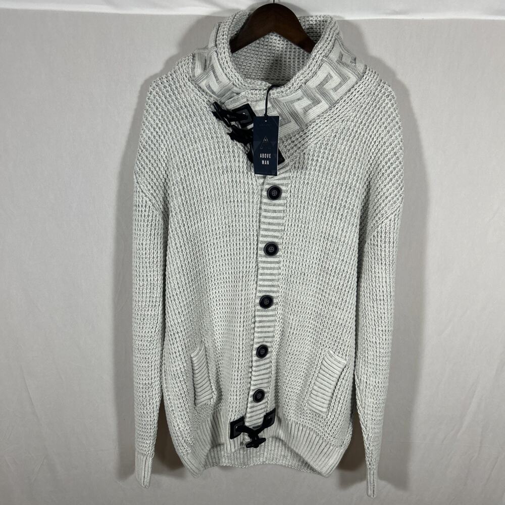Man Sweater Collection White Knit Button Front Cardigan Hoodie Men’s 3XL NWT